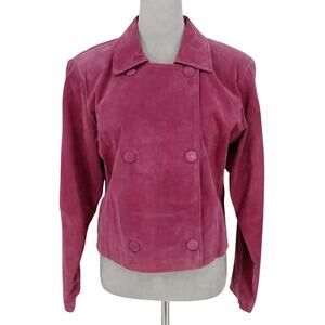 Outer Edge Jacket Womens Large Pink Suede Leather Double Breasted Lined Moto